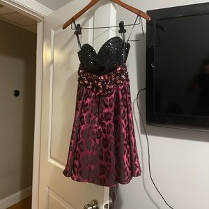Homecoming black and pink dress | sequin black jumper w pink cheetah print skirt